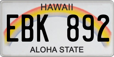 HI license plate EBK892