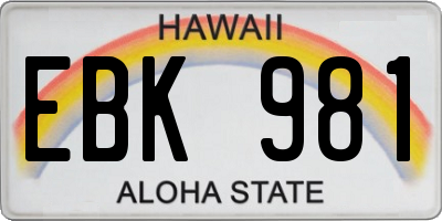 HI license plate EBK981