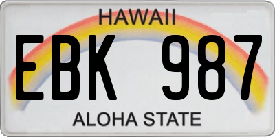 HI license plate EBK987