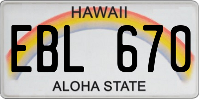 HI license plate EBL670