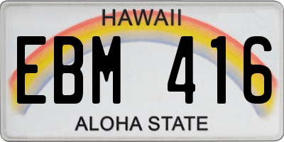 HI license plate EBM416