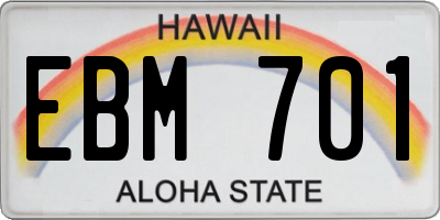 HI license plate EBM701