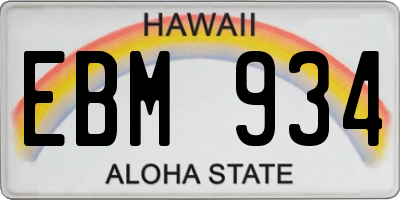 HI license plate EBM934