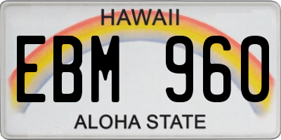 HI license plate EBM960