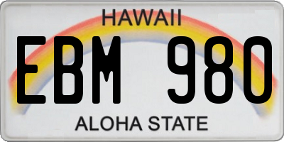 HI license plate EBM980