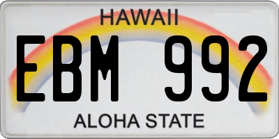 HI license plate EBM992
