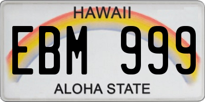 HI license plate EBM999