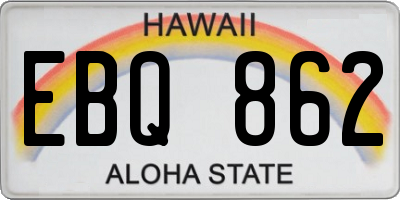 HI license plate EBQ862