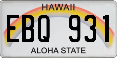 HI license plate EBQ931