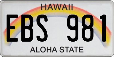 HI license plate EBS981