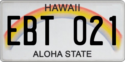 HI license plate EBT021