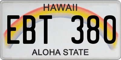 HI license plate EBT380