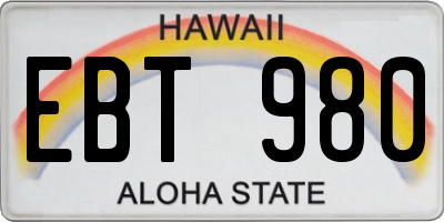 HI license plate EBT980