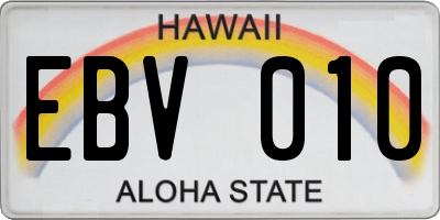 HI license plate EBV010