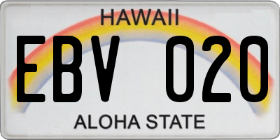 HI license plate EBV020