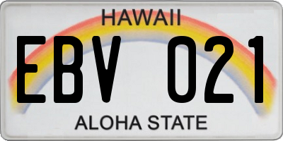 HI license plate EBV021