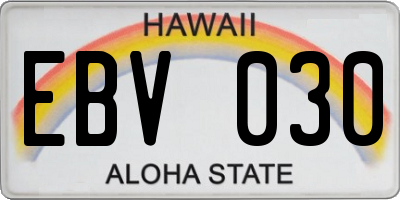 HI license plate EBV030