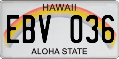 HI license plate EBV036