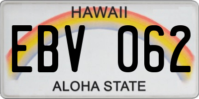 HI license plate EBV062