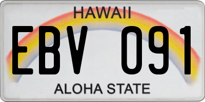 HI license plate EBV091