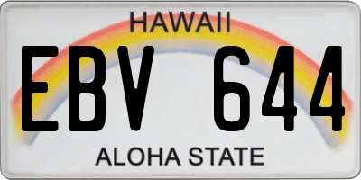 HI license plate EBV644