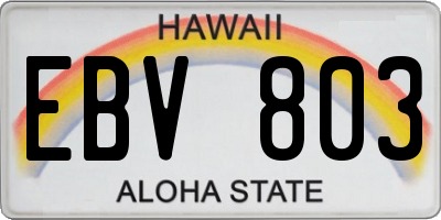 HI license plate EBV803