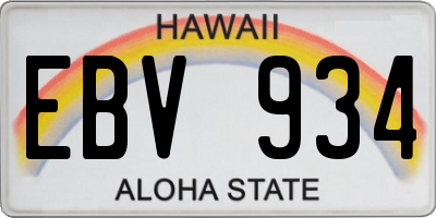 HI license plate EBV934