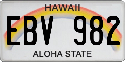 HI license plate EBV982
