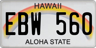 HI license plate EBW560