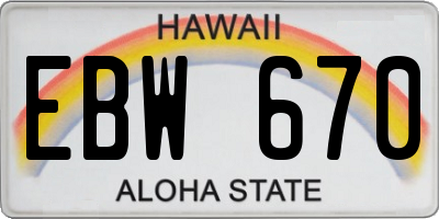 HI license plate EBW670