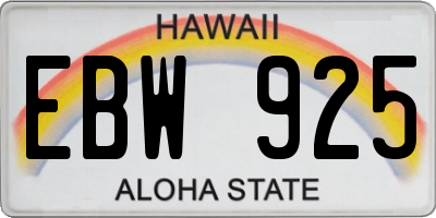HI license plate EBW925