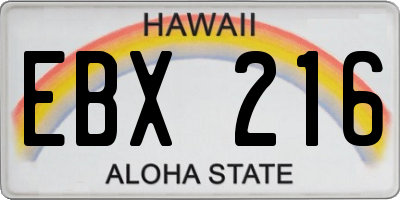 HI license plate EBX216