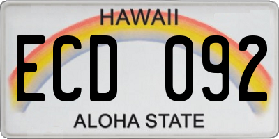 HI license plate ECD092