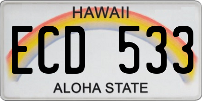 HI license plate ECD533