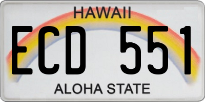 HI license plate ECD551