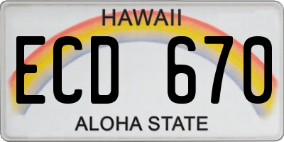 HI license plate ECD670