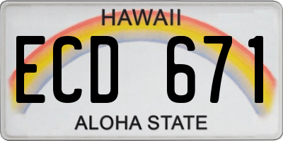 HI license plate ECD671