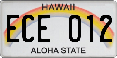 HI license plate ECE012