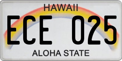 HI license plate ECE025