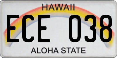 HI license plate ECE038