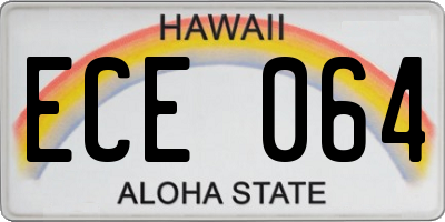 HI license plate ECE064
