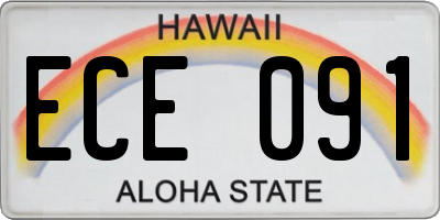 HI license plate ECE091