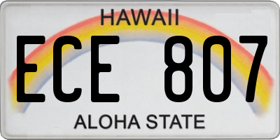 HI license plate ECE807