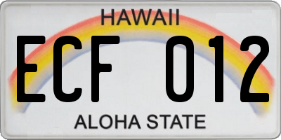 HI license plate ECF012