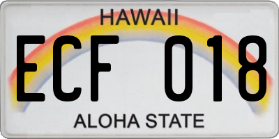 HI license plate ECF018