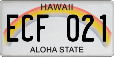 HI license plate ECF021