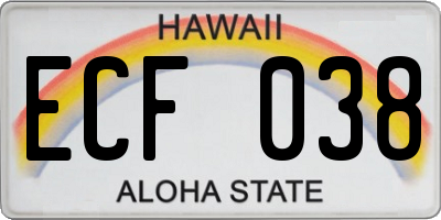 HI license plate ECF038