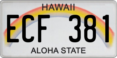 HI license plate ECF381