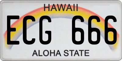 HI license plate ECG666