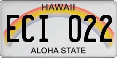HI license plate ECI022